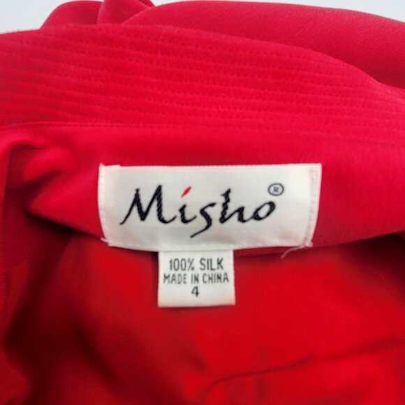 Vtg Silk Red Long-Sleeve Blazer With Knot Button Closures & Wide Collar - Picture 10 of 16